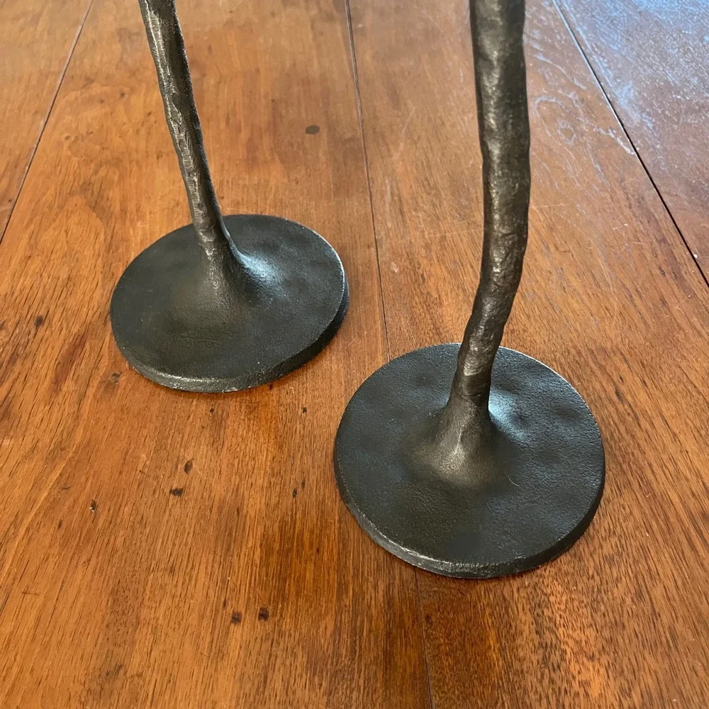 Pottery Barn Brutalist Hammered Cast Iron Candle Pillars
